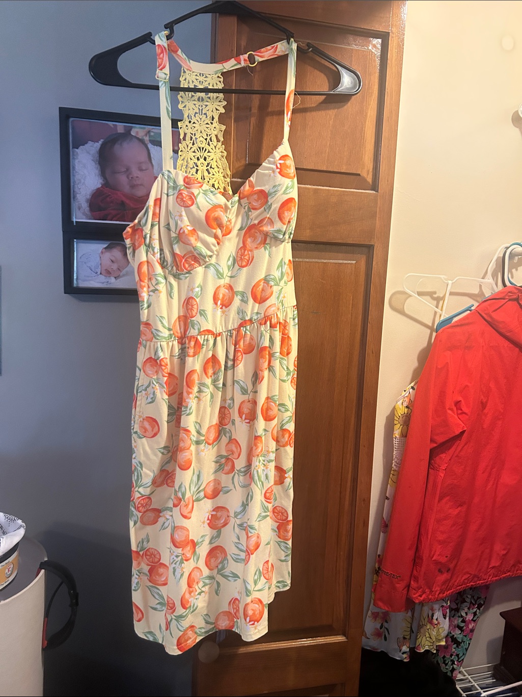 No Boundaries Cream Midi Dress With Orange Fruit Print